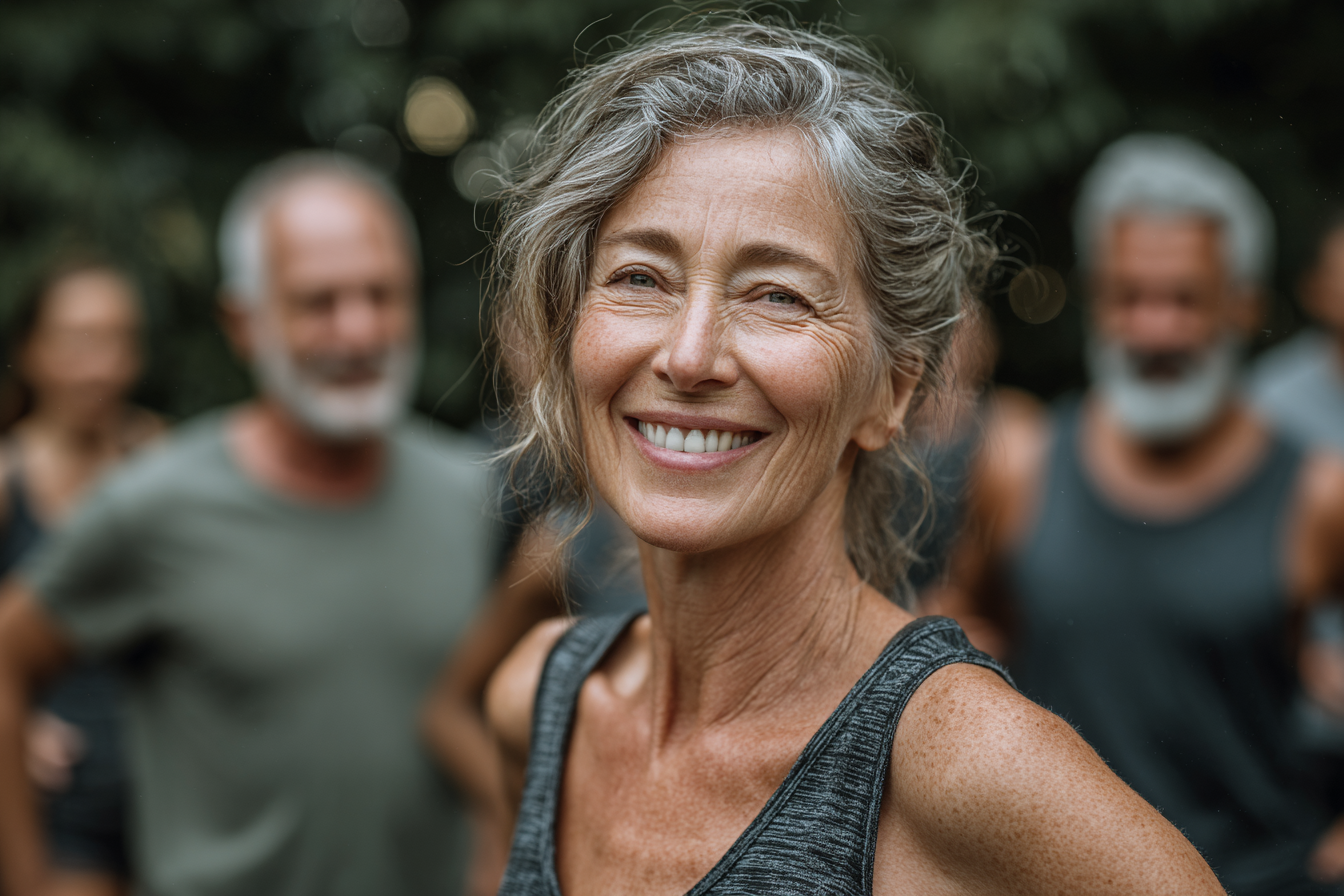 Група старших людей займається фітнесом у парку